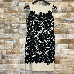 Maggy London Tan and Black Sheath Midi Dress. Size 8. Good condition.